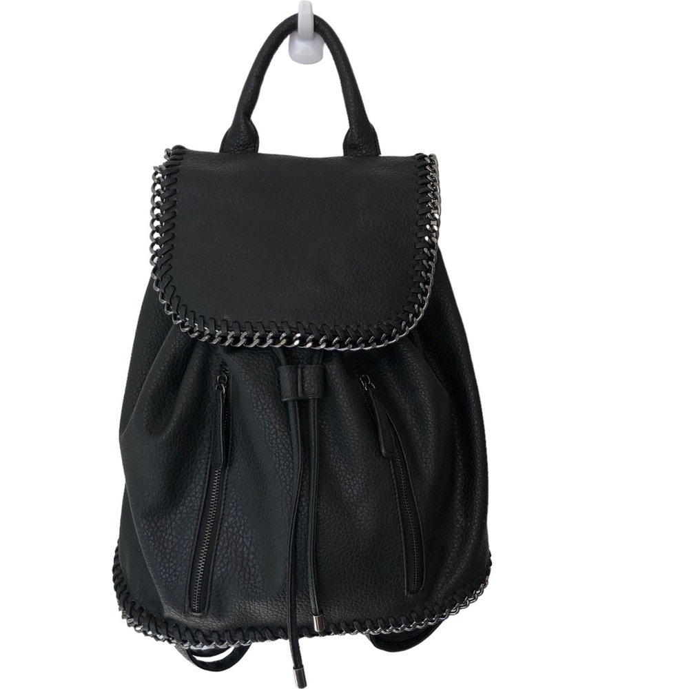 Expressions NYC Lg Black Luxury Vegan Leather Backpack Shoulder Bag GUNMETAL